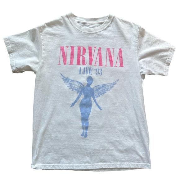 NIRVANA Tops - Nirvana NIRVANA 100% Cotton White Graphic tshirt size S Live 93